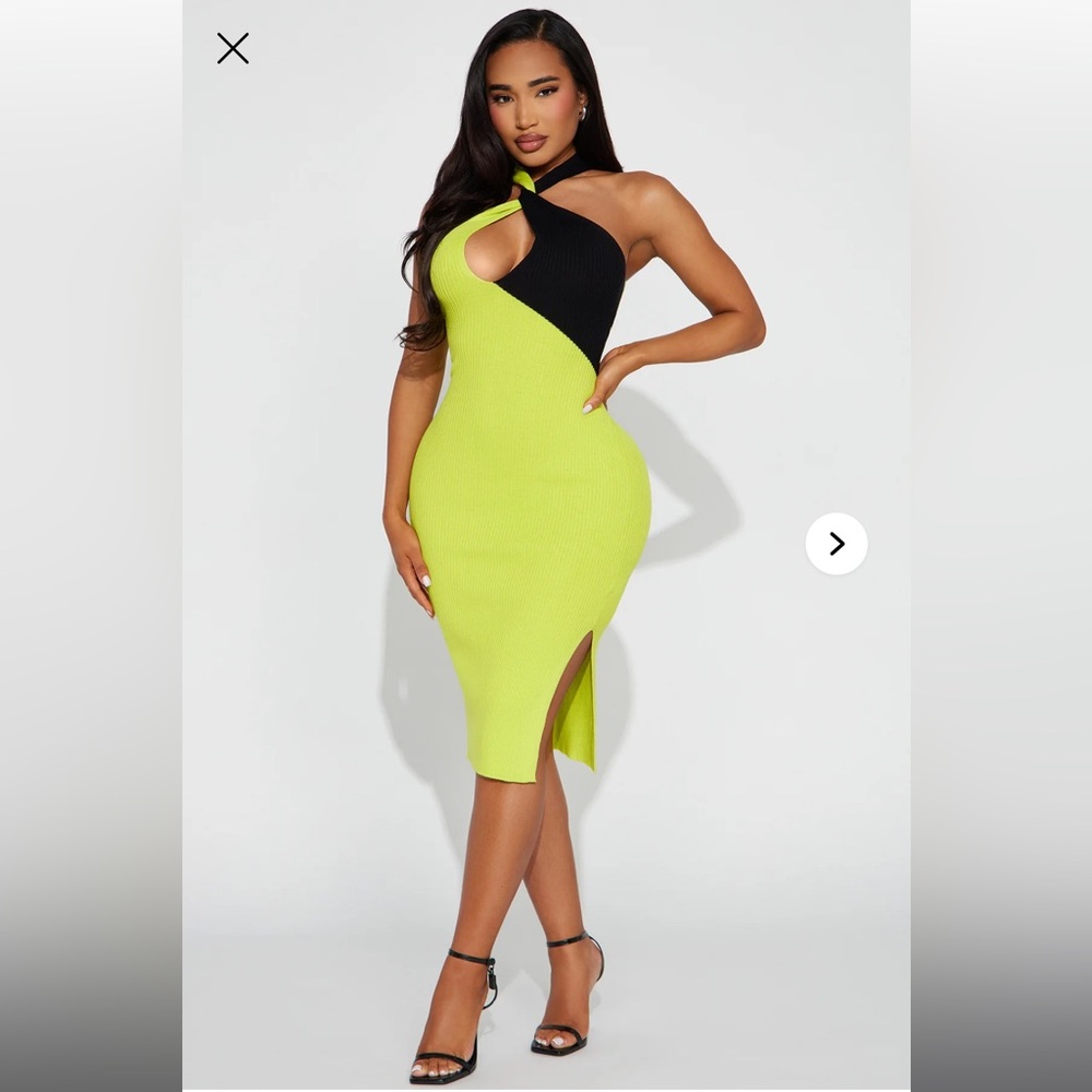 Fashion Nova Nattie Sweater Midi Dress - Chartreuse